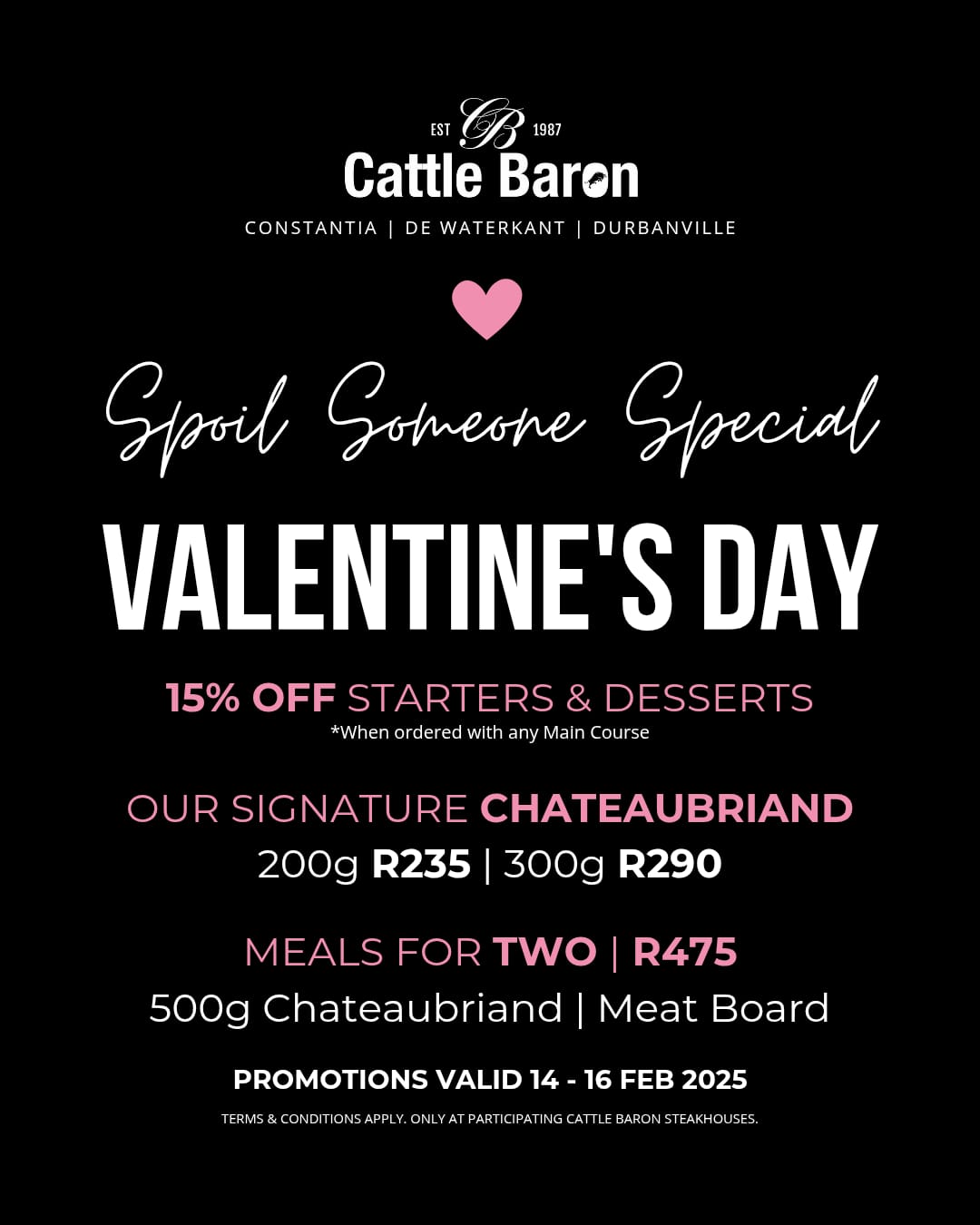 Celebrate Valentine’s Weekend Specials at Cattle Baron Steakhouses