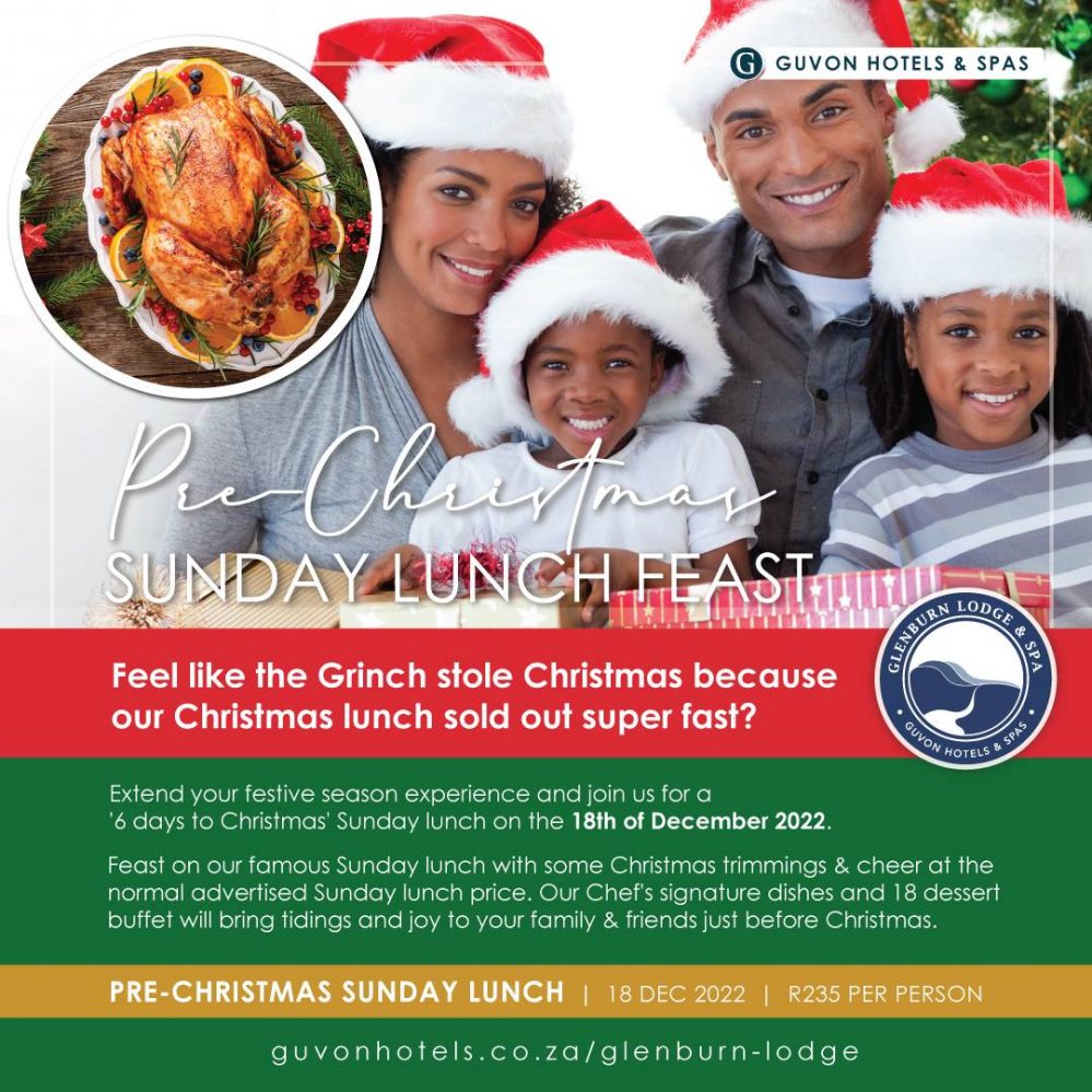 PreChristmas Sunday Lunch Feast at Glenburn Lodge & Spa Johannesburg